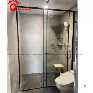 cửa cabin lùa slim 1 cánh 1 vách cố định lùa giảm chấn