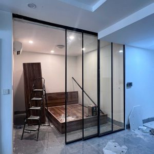 Cửa nhôm hệ Slim Cover không ray dưới sang trọng cho chung cư Times City