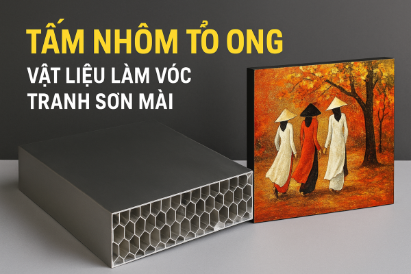 Tấm nhôm tổ ong và tranh sơn mài hiện đại sử dụng nền nhôm tổ ong làm vóc thay thế cho vóc gỗ truyền