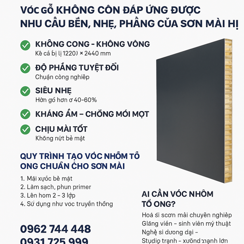 Ưu điểm của vóc nhôm tổ ong và quy trình xử lý bề mặt tạo vóc tranh sơn mài hiện đại.